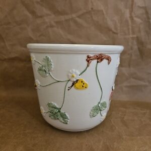 Vintage Bassano Italy Hand Painted Flower & Butterfly Insect Planter